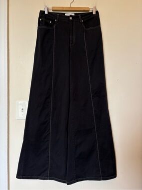 LA LIGNE High-Rise Extra-Wide Leg Contrast Stitch Pants Black Sz 6